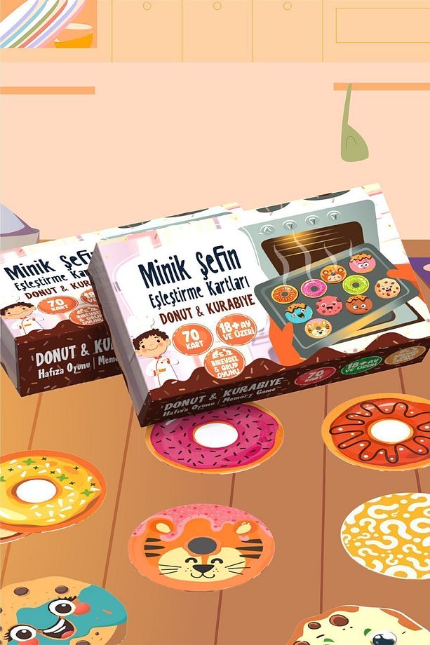 Minik Şefin Eşleştirme Kartları Donut Ve Kurabiye Beceri Zeka Geliştirme Oyunu Kartları Memory Game - 4