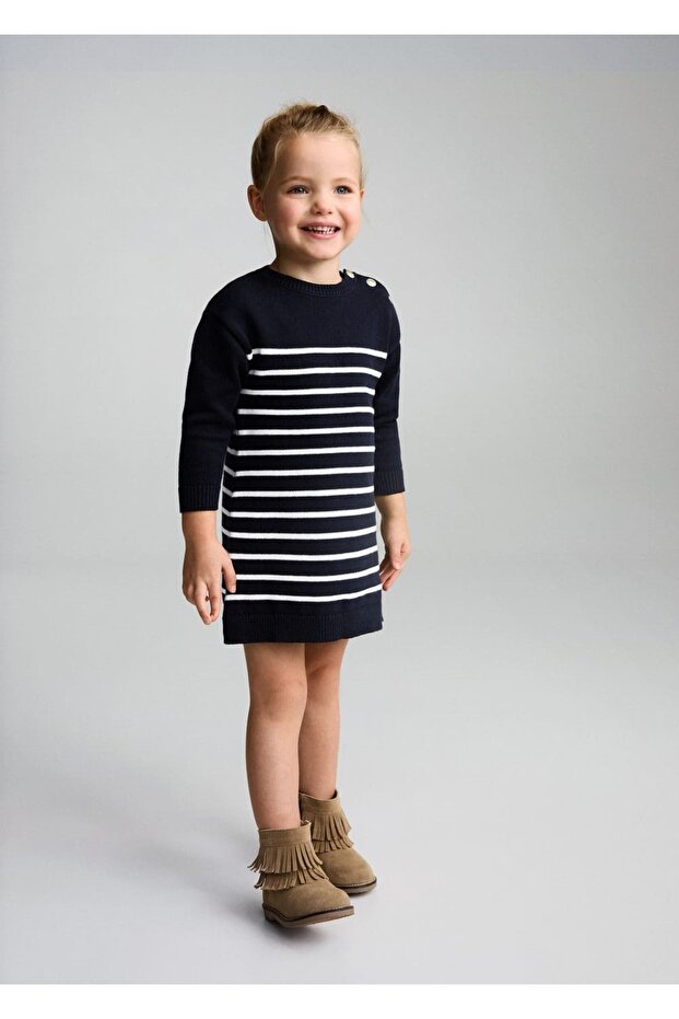 Çizgili Triko Elbise - 2