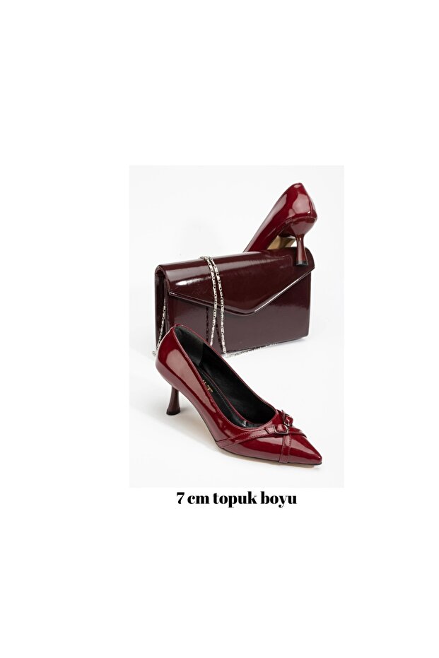Valeria Burgundy Patent Leather Stiletto & Bag Set