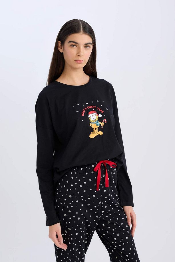 Fall In Love Garfield Yılbaşı Temalı Pijama Takımı Uzun Kollu Üst Esnek Belli Alt D2299ax24wn - 3