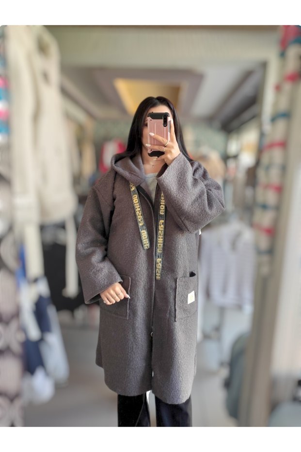 Women's Smoked Zippered Double Pocket Long Wool Cardigan