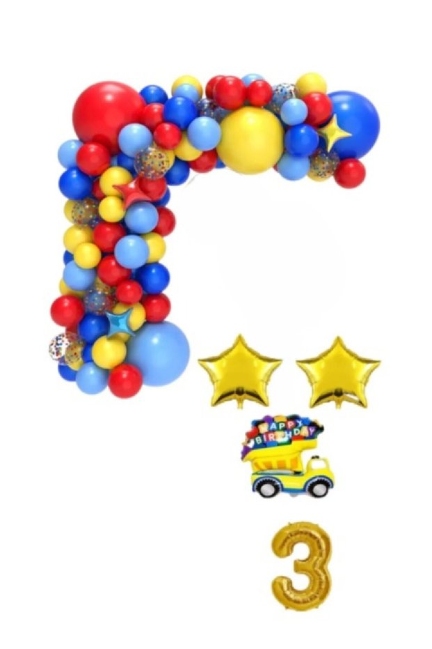 Yellow Truck Themed Age Number Foil Ballone Birthday Party Set Ornament