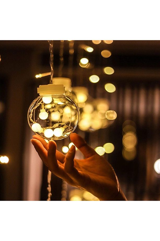 Dekoratif Işıklı 12toplu Perde Led Fişli Led Işık Top Led Yılbaşı Işığı - 5