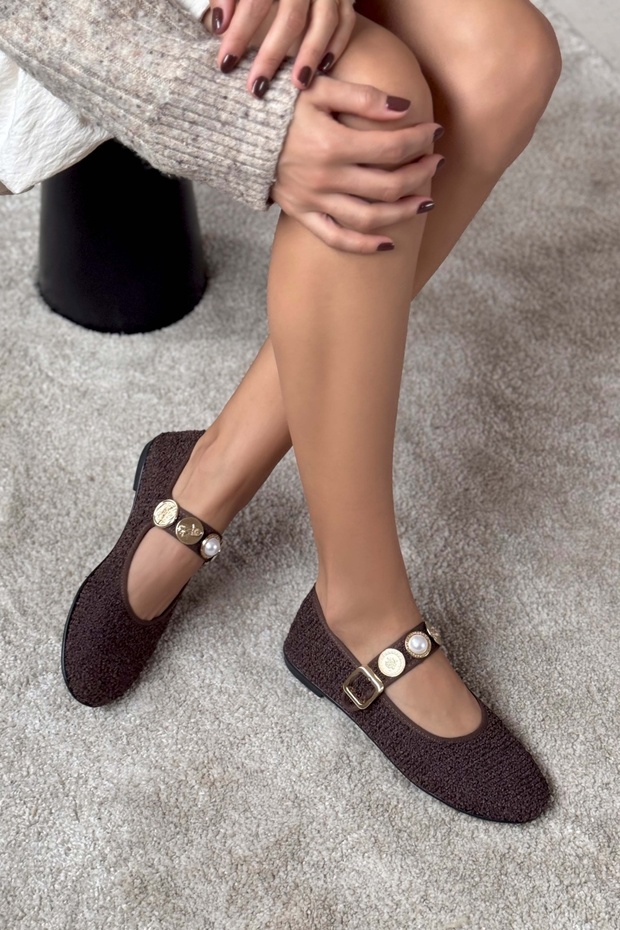 Krakow Ciemnobrązowy Dywan Akcesorium Szczegóły Płaskie Podeszwy Damskie Baleriny - 4