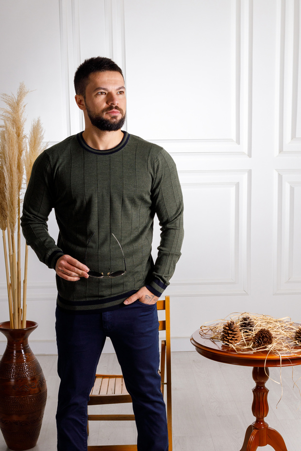 İnterview Sarar 0 Yaka Yün Haki Triko Kazak - 6