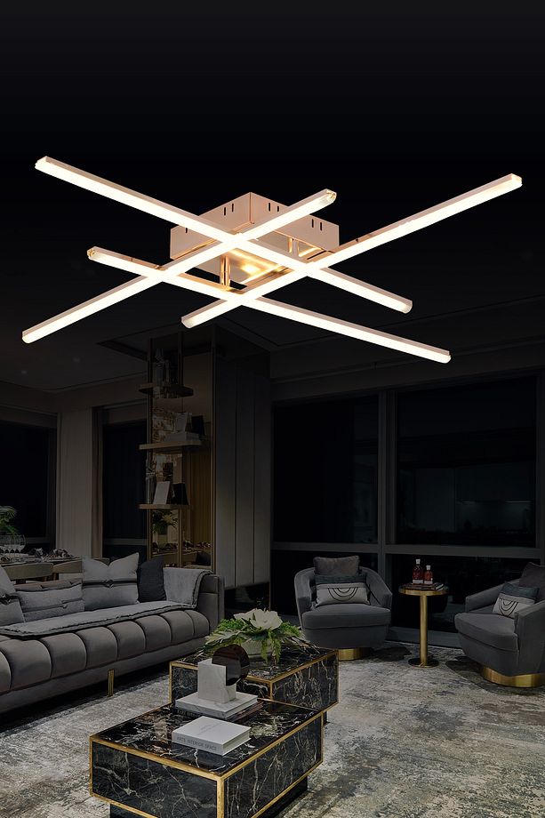 Pl 06 4 Model Gold 3 Renkli Salon Ve Oturma Odası Için Ideal Alüminyum Avize, 10x55 - 1
