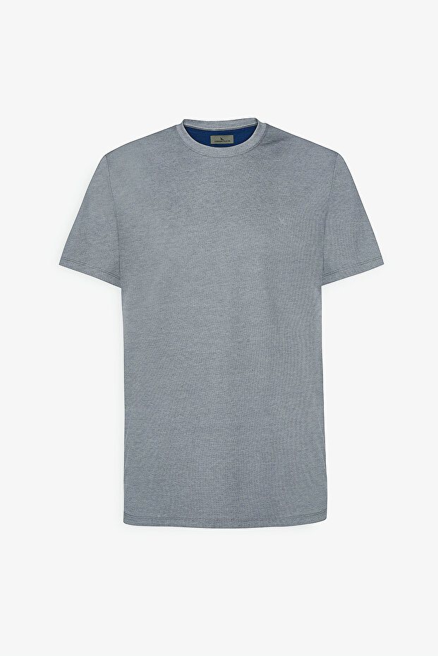 Erkek Mavi Slim Fit Dar Kesim Bisiklet Yaka Pamuklu Tişört - 6