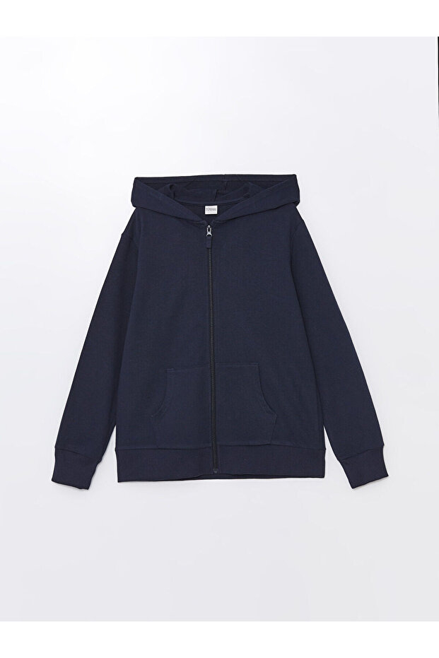 Lcw Hooded Basic Long Sleeve Girl's Zip Sweatshirt