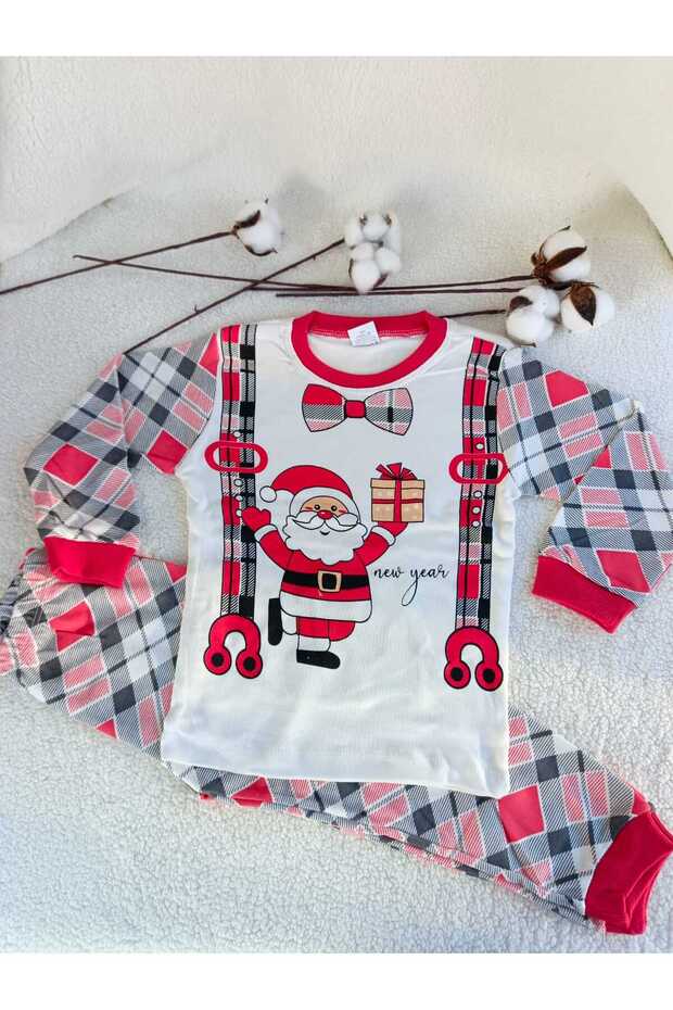 Girls Boys New Year Christmas New Year Santa Plaid Santa Claus Pattern Pajamas Set