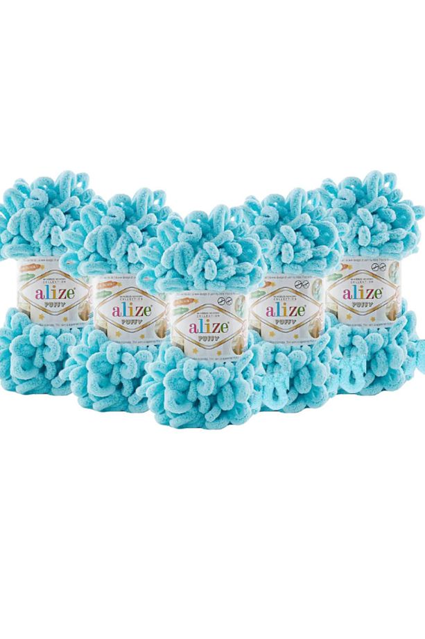 Puffy 128 El Örgü Ipliği 5'li Paket - 128 Mavi - 100 Gr. 9 Mt. Parmak Örgü Ipi - 1