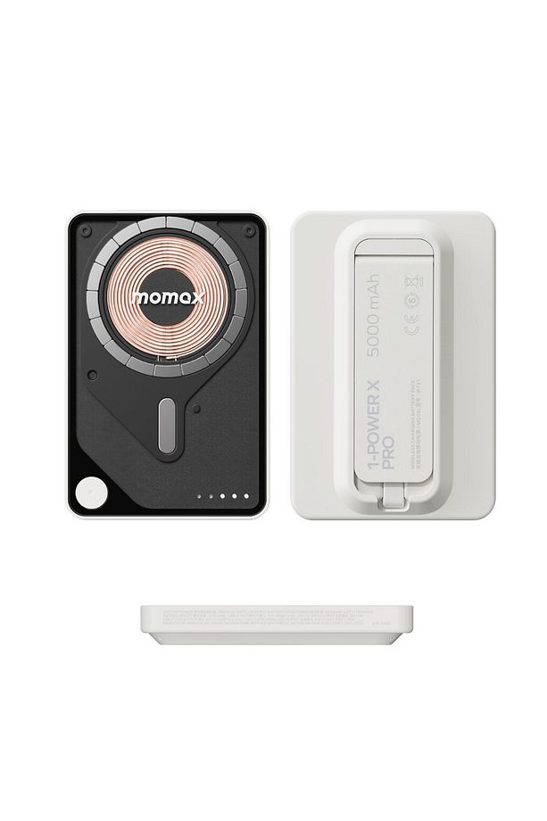 1-Power X Pro Magnetic Wireless Battery Pack (5000mAh) with Stand and Built-in USB-C Cable (White) - 5