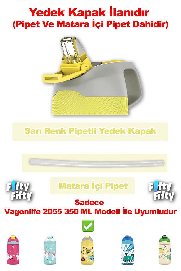 Pipetli Yedek Kapak + Matara İçi Pipet (Sadece 2055 350 ML Çocuk Termosu İle Uyumludur) - 1