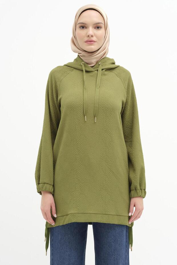 Kapüşonlu Sweat - Olive - 4