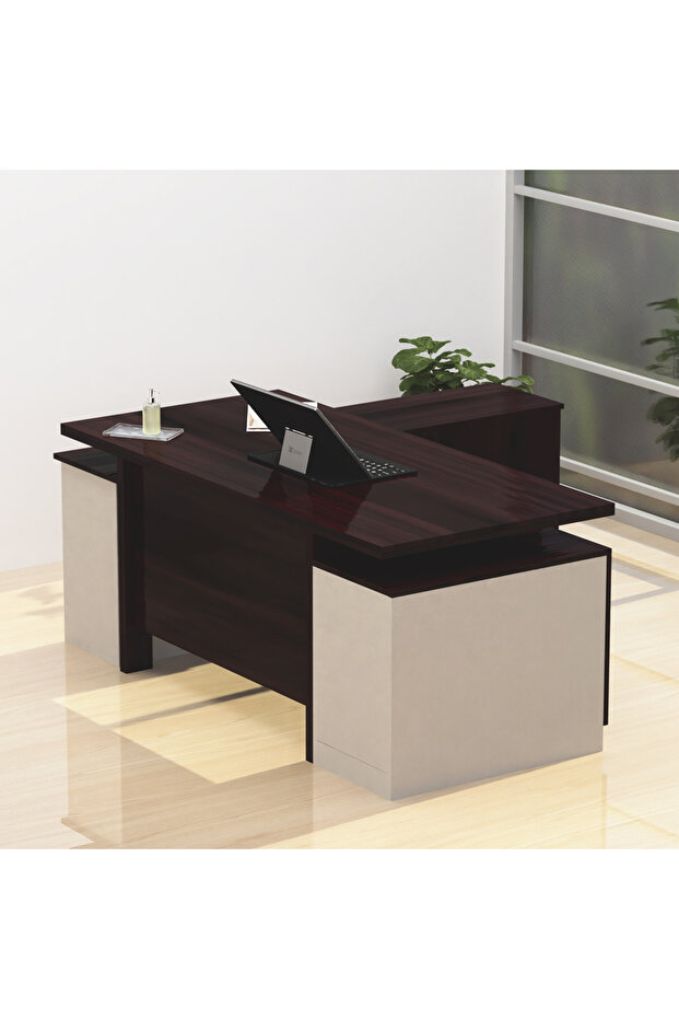 Samtida 193 Modern Executive Workstation Desk Ideal for Home and Office - Dark Walnut