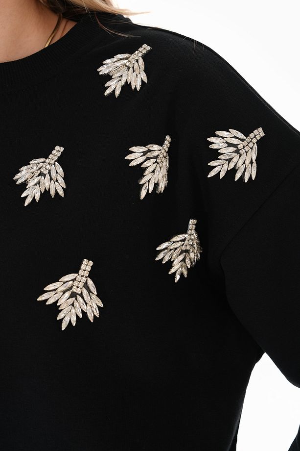 Yaprak Taş Detaylı Oversize Sweatshirt - 6