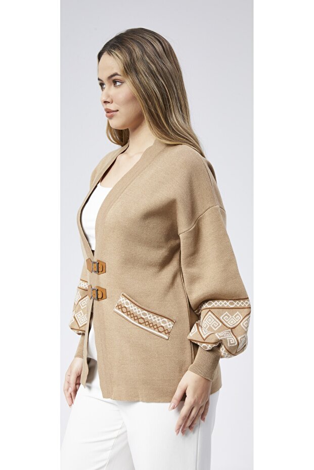 Leather Buckle Patterned Knit Jacket - 3