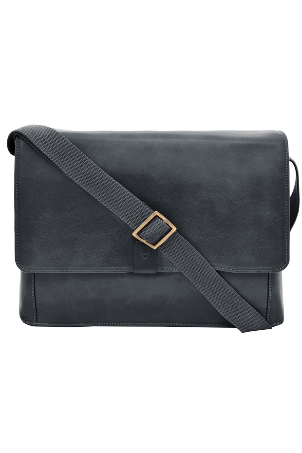 Aiden Genuine Leather & Canvas Mini Crossbody Messenger Bag Black