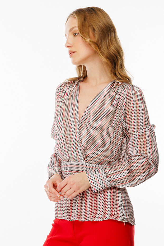 Pleated Patterned Blouse - 3