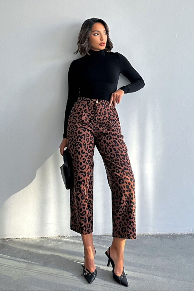 6 Pieces Brown Black Leopard Patterned Trousers - S:2 / M:2 / L:1 / Xl:1