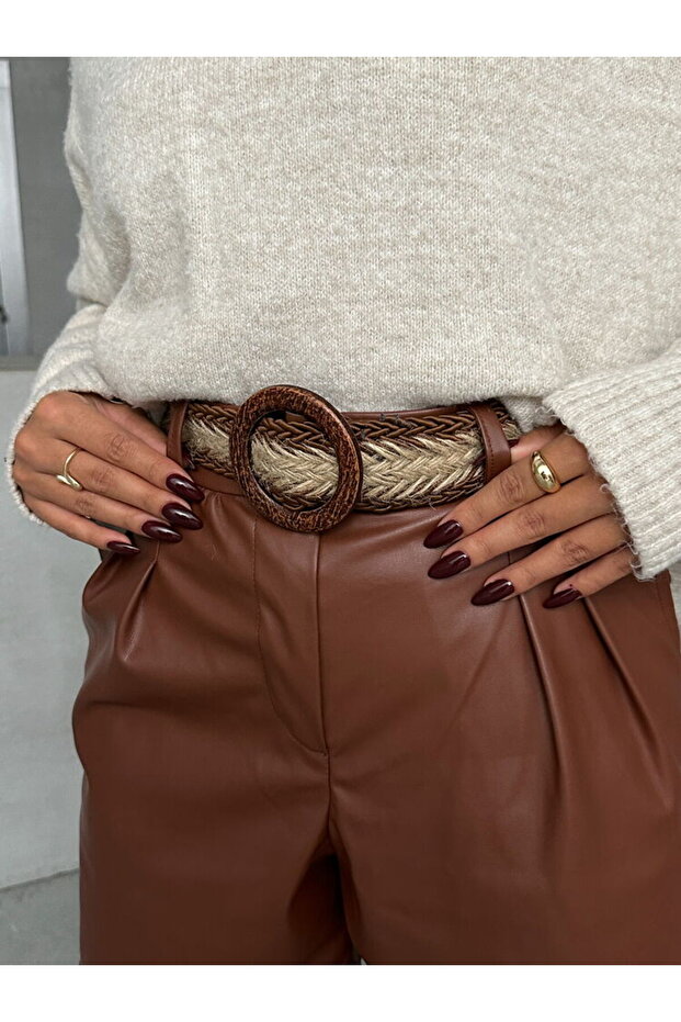 Taba Kemerli Deri Toptan Şort - 4