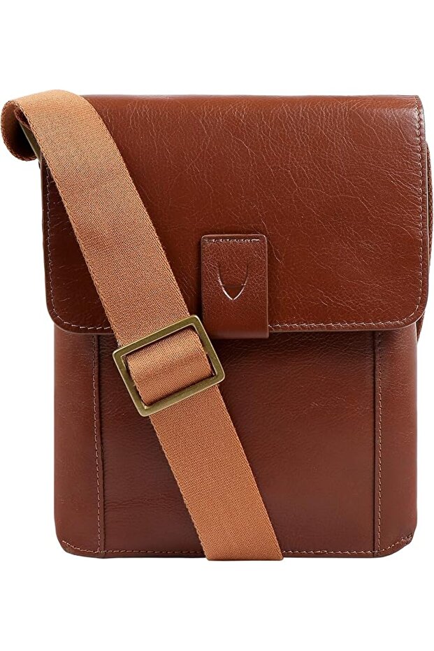Aiden Genuine Leather & Canvas Mini Crossbody Messenger Bag Tan