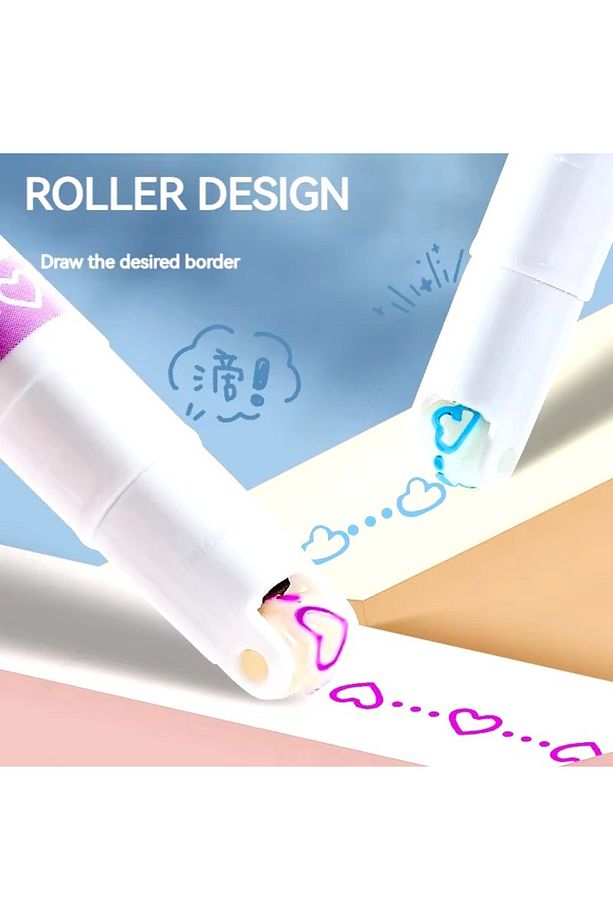 6'lı Desenli Fosforlu Kalem Linear Color Pen Çiçek Kalp Yıldız Desen Çizen Silindir Sihirli Kalem - 8