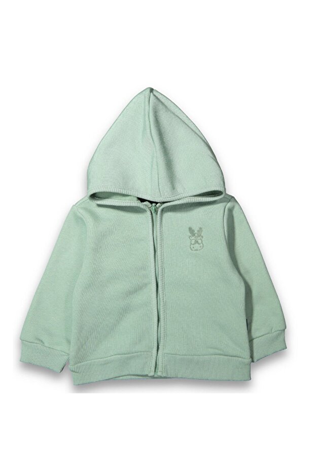 Baby Boy Green Deer Embroidered Simple Hooded Cardigan