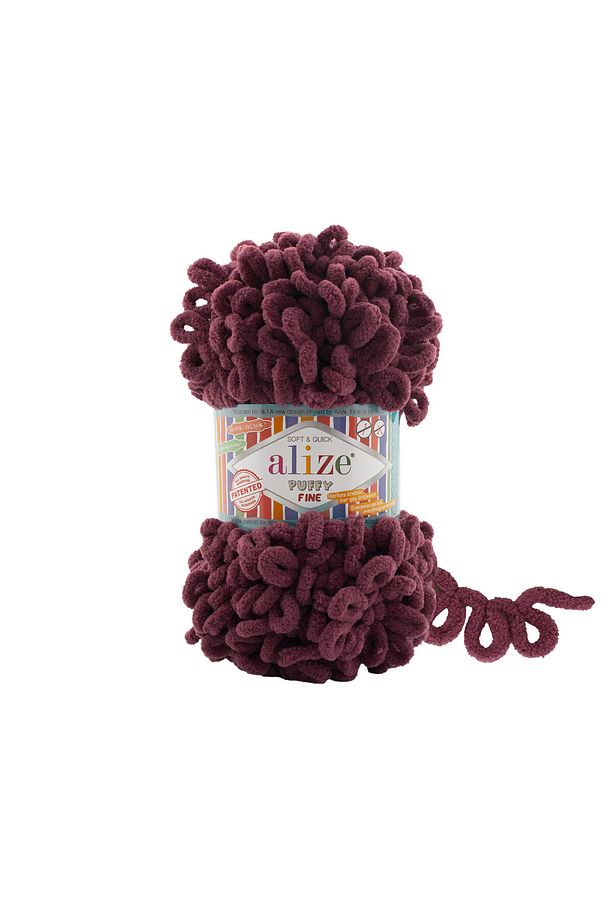 Puffy Fine (İNCE) El Örgü Ipliği 5'li Paket - 956 Bordo- 100 Gr. 14.5 Mt. Parmak Örgü Ipi - 1