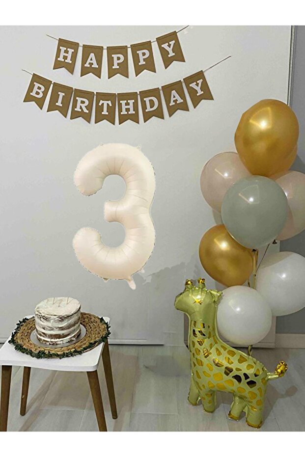 3 Year Old Balloon Set Birthday Balloon Decoration Set with Giraffe Balloon and Happy Birthday Banner