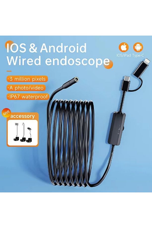 Endoskop Yılan Video Kamera Ios ve android Uyumlu Led'li 10 Metre 8 mm Sert Kablo 2mp - 2