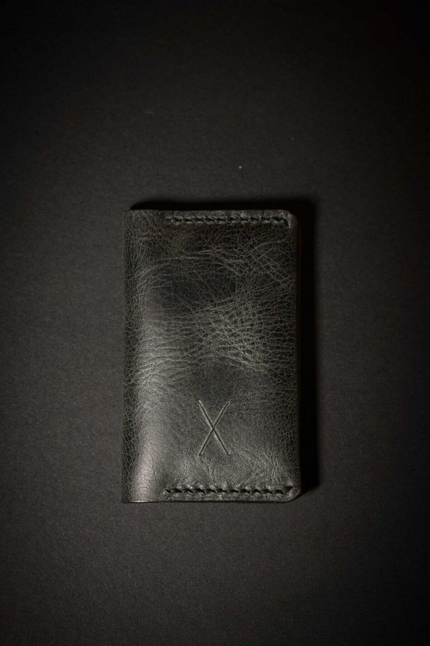 Minimal X Fold Kartlık - Antrasit - Gerçek Deri & El Yapımı - Ince Hafif Şık Tasarım - 6