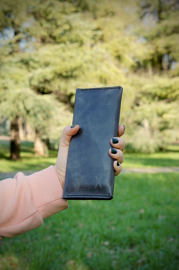 Minimal X Long Para Ve Telefon Cüzdanı - Antrasit - El Yapımı & Gerçek Deri - Iphone Samsung - 4