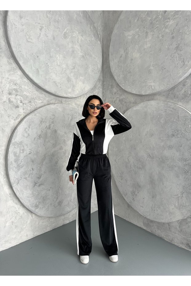 French Velvet Fabric Tracksuit Suit - Soft Textured Cool Comfort