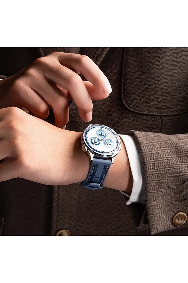 Huawei Watch GT2E/GT2/GT2 Pro/GT3/GT3 Pro/GT4/GT5 46mm Lacivert Kumaş Ayarlanabilir Lansman Kordon - 8