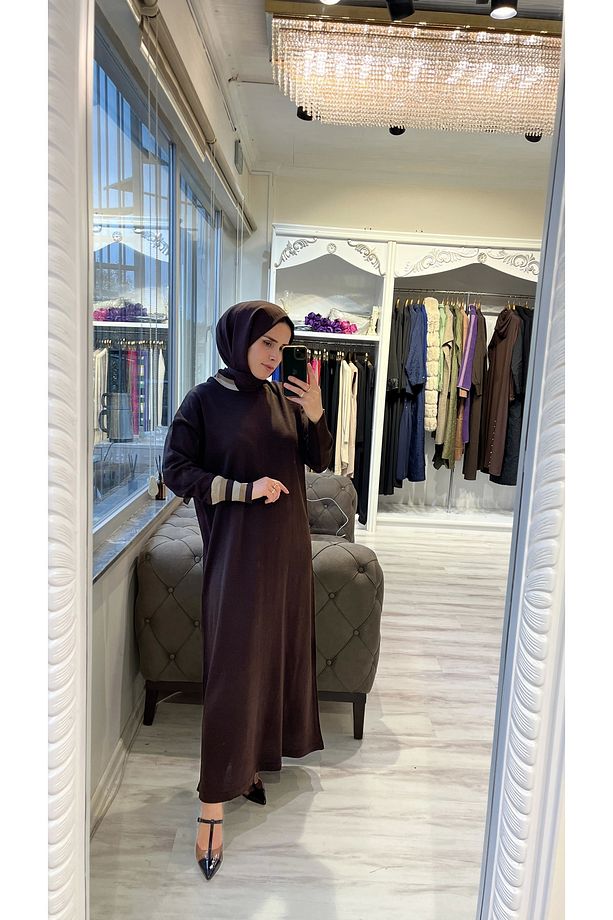İNVEE 6953 Yün Karışımlı Triko Elbise - Kahve - 1