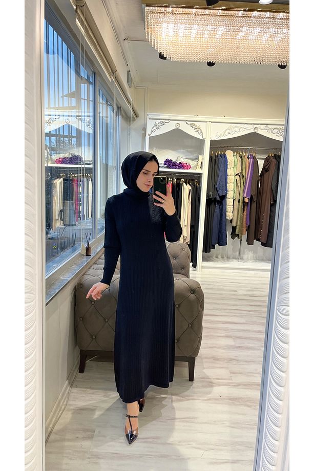 İNVEE 6954 Yün Karışımlı Triko Elbise - Siyah - 1