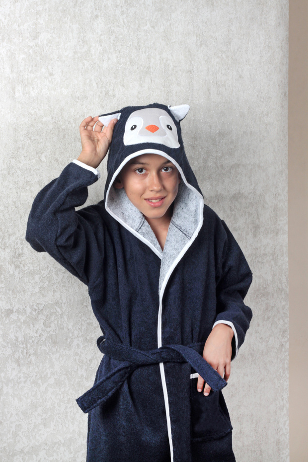 100% Cotton Figured Hooded Children's Bathrobe (Age 3-12 Years)