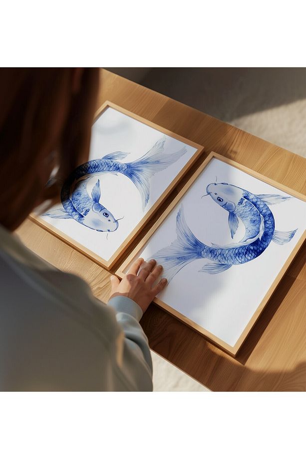 2'li Yin Yang Balıklar, Uzak doğu felsefesi Poster seti, Oturma Odası Seti 2'li Poster seti - 2