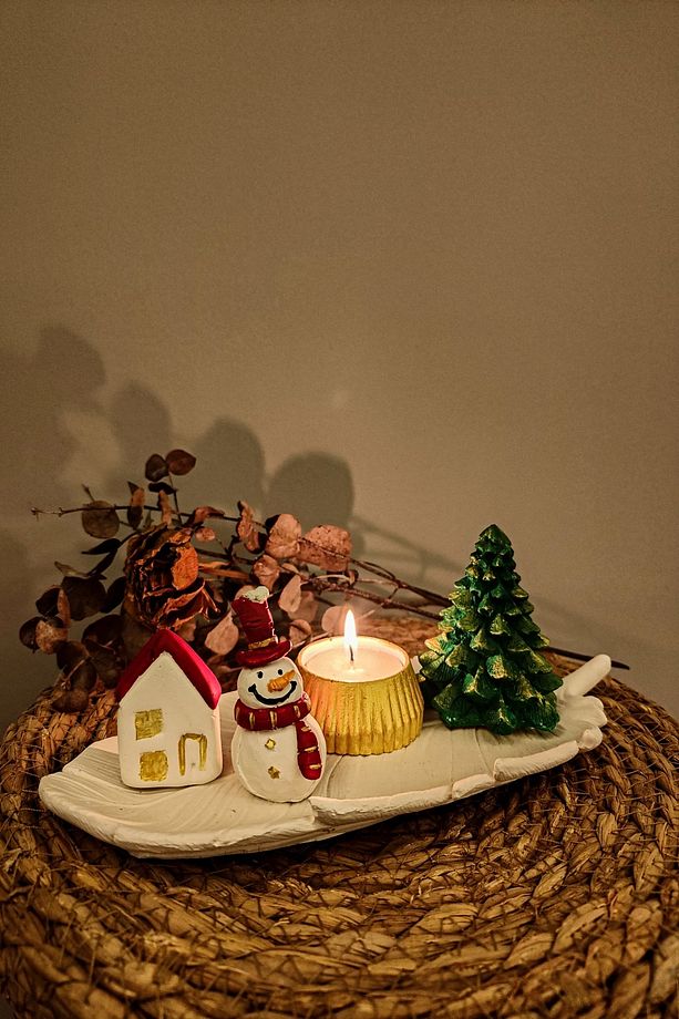 Dekoratif Yılbaşı Noel Yeniyıl Mumluk Sunum Seti - 1
