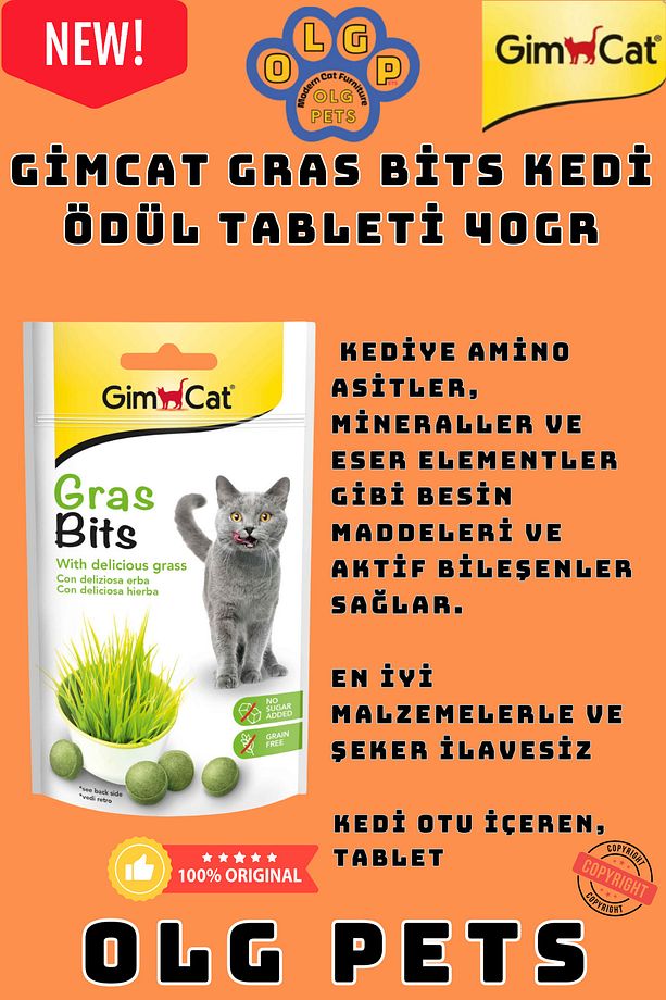 Gras-bits Kedi Ödül Tableti 50gr ( OLG PETS )  Kedi Otlu, Çimenli - 1