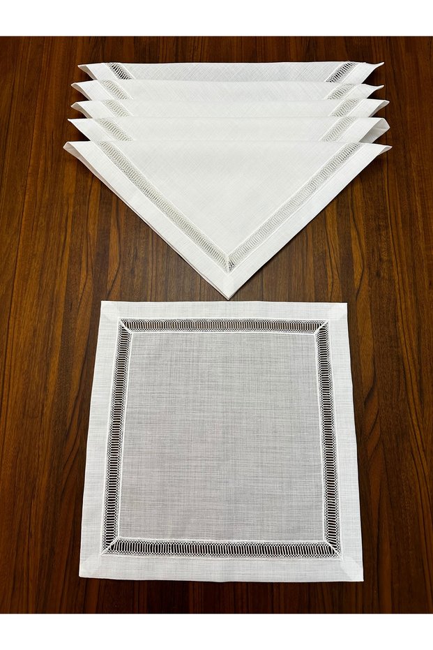 6 Pieces of Linen Fabric Napkins with Colber 40 X 40 cm