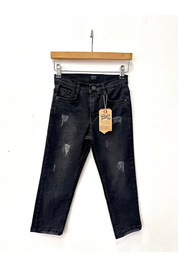 Boy's Flexible Black Jeans Trousers with Ripped Detail