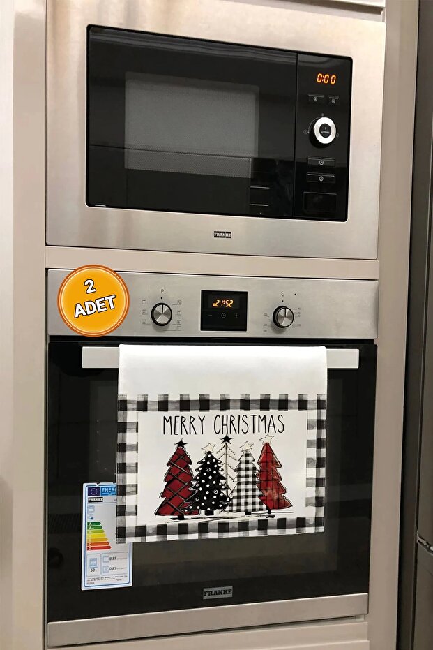 Merry Christmas Kitchen Drying Oven White Hand Towel 100% Cotton 35X50Cm 2 Pieces