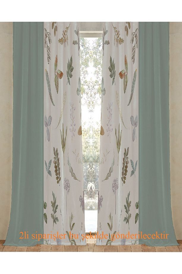 Çiçek Yaprak Bohem Desenli Dijital Baskılı Fon Perde (Tek Kanat) Modern Tasarımlı Soft Renkli Perde - 4