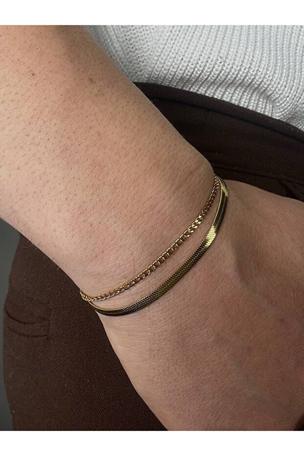 Gold Thin-Thick Bracelet Stainless Steel Men's Women's Shiny Surface Unisex