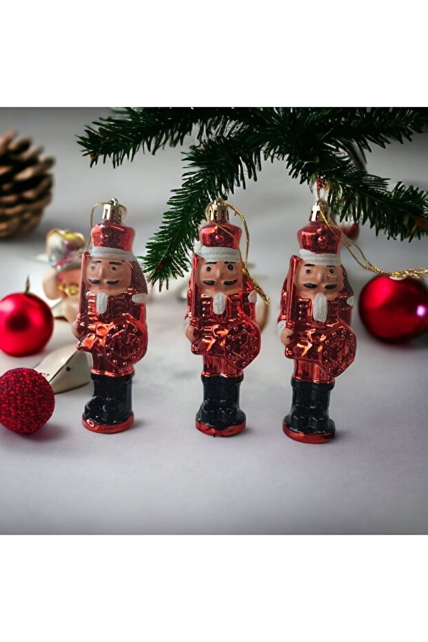 3 Adet Fındıkkıran Asker (7 CM) Nutcracker Çam Ağacı Süsü Yılbaşı Doğum Günü Parti Süslemeleri - 8