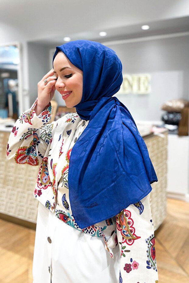 شال جاكار قطن من Lia - نمط بلاط - ATS1LIA-2366 - أزرق ساكس