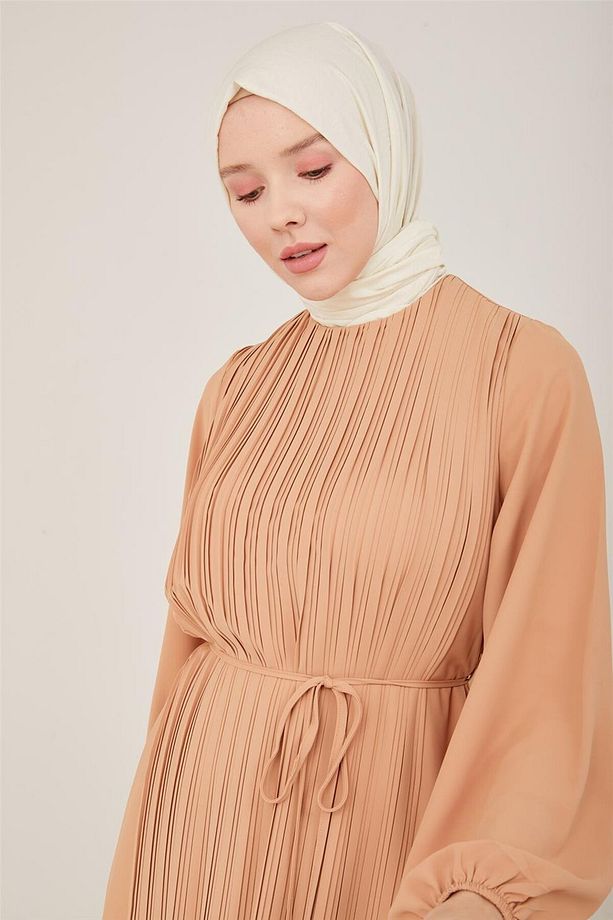 Önü Piliseli Elbise 22y9435 Camel - 3