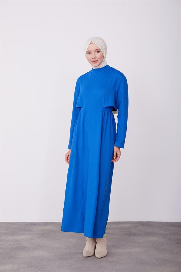 Arkası Lastikli Örme Elbise 23k9705 Morcivert - 2