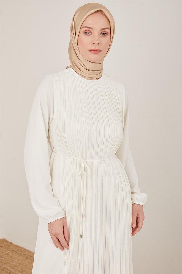 Önü Piliseli Elbise 22y9435 Ekru - 3